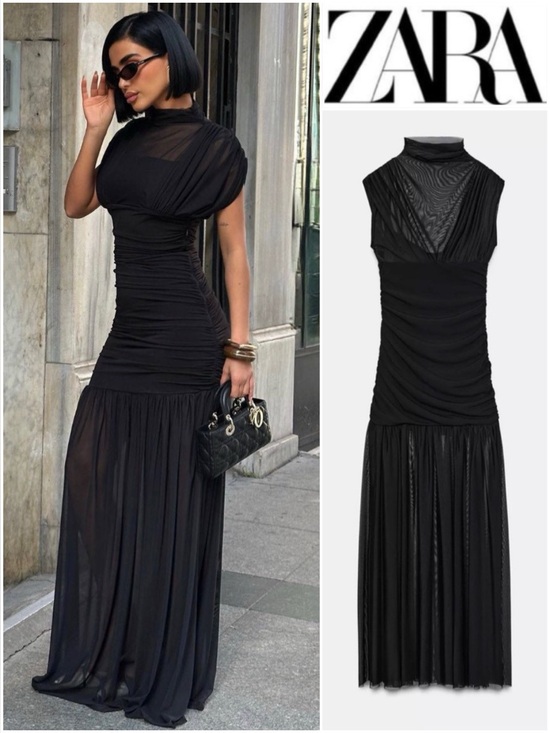 Zara Dresses & Skirts - ZARA COMBINED DRAPED & RUCHED SIDE MiDI DRESS - Black